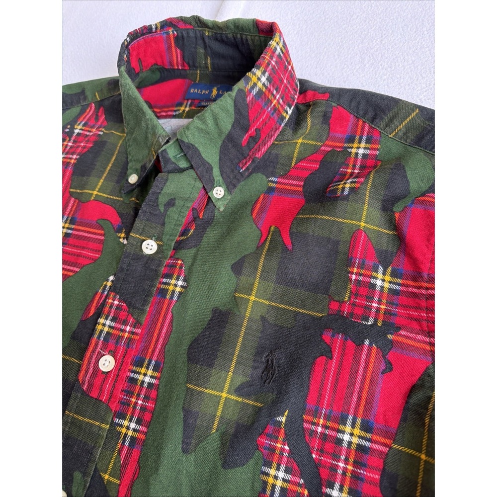 Polo Ralph Lauren Mens Large Stuart Plaid Camo Patchwork Button Up Shirt